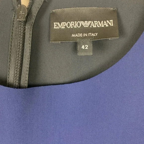 Emporio Armani Dress Black Blue Fitted Career Sleeveless Color block 42 Midi - Picture 5 of 7